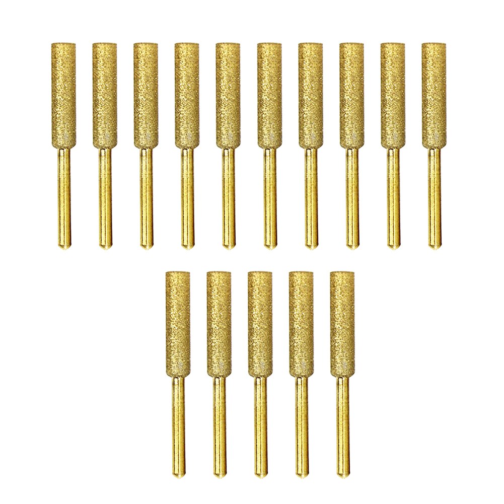 15x Diamond Coated Cylindrical Burr Stone File Chain Saw Sharpening Carving Tool Pneumatic Engraving Pen Parts: 5.5mm