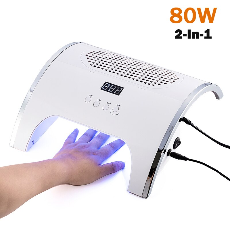 80w kraftige neglelampe negle støvsamler to i én kunst salon neglelampe og samler støvsuger negle manicure værktøjer: 80w- hvide