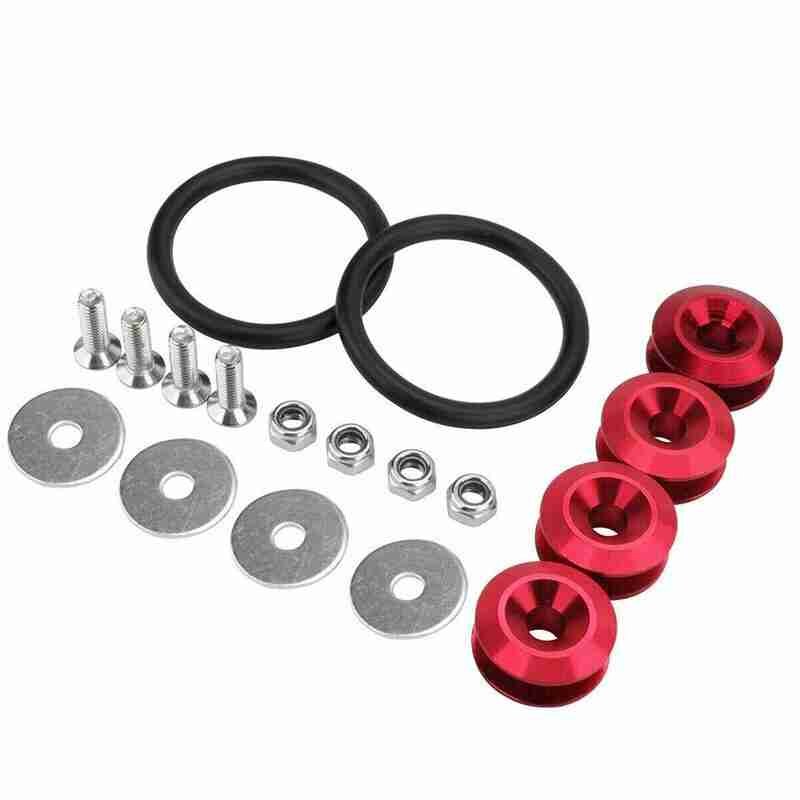 General JDM Aluminum Quick Release Fastener Bumper Quick Release Fixed Clip Fender Washer Reinforced Screw Auto Parts Set: Red