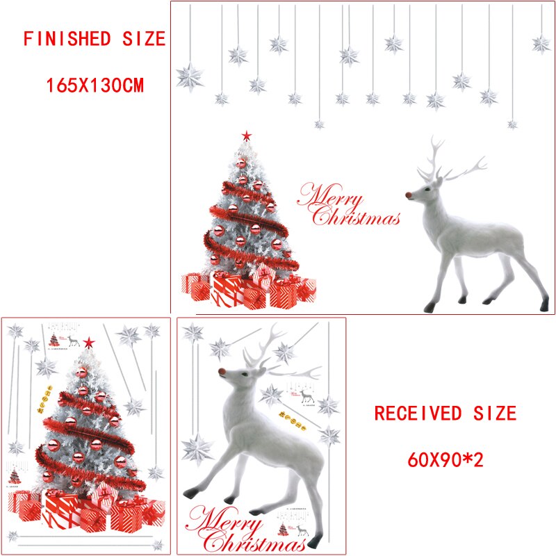 Store glædelige jul wallstickers vinduesglas udstillingsvindue hvidt træ hjorte hængende kunst mærkater juledekoration butiksindretning: Træ og elg