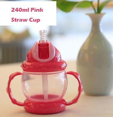 240ML Baby Cup Children Drinking Cup Training Cup Baby Feeding Straw Cup Anti-wrestling Watertight Green, Yellow, Pink: Pink Straw Cup