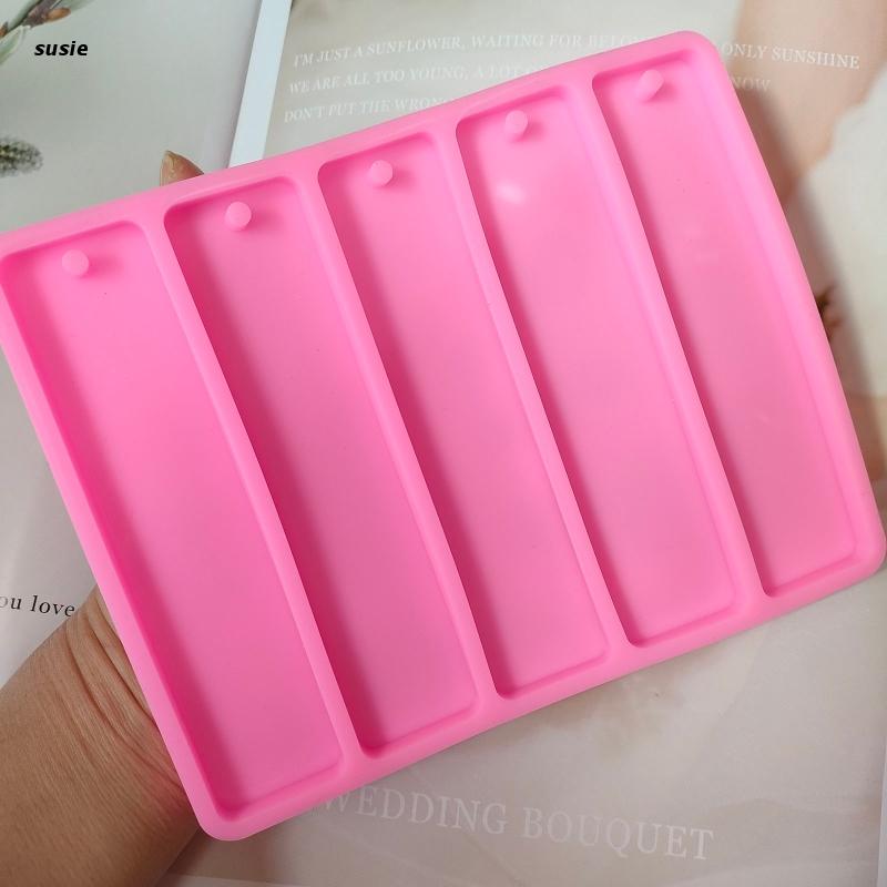 X7YA Bookmark Resin Molds with Hole Handmade Rectangle Pink Resin Molds 5 in 1