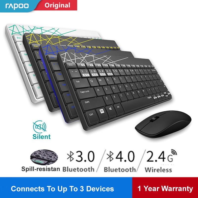 Rapoo 8000M Multi-mode Stille Draadloze Toetsenbord Muis Combo Schakelen Tussen Bluetooth &amp; 2.4G Sluit 3 Apparaten voor Computer/Telefoon