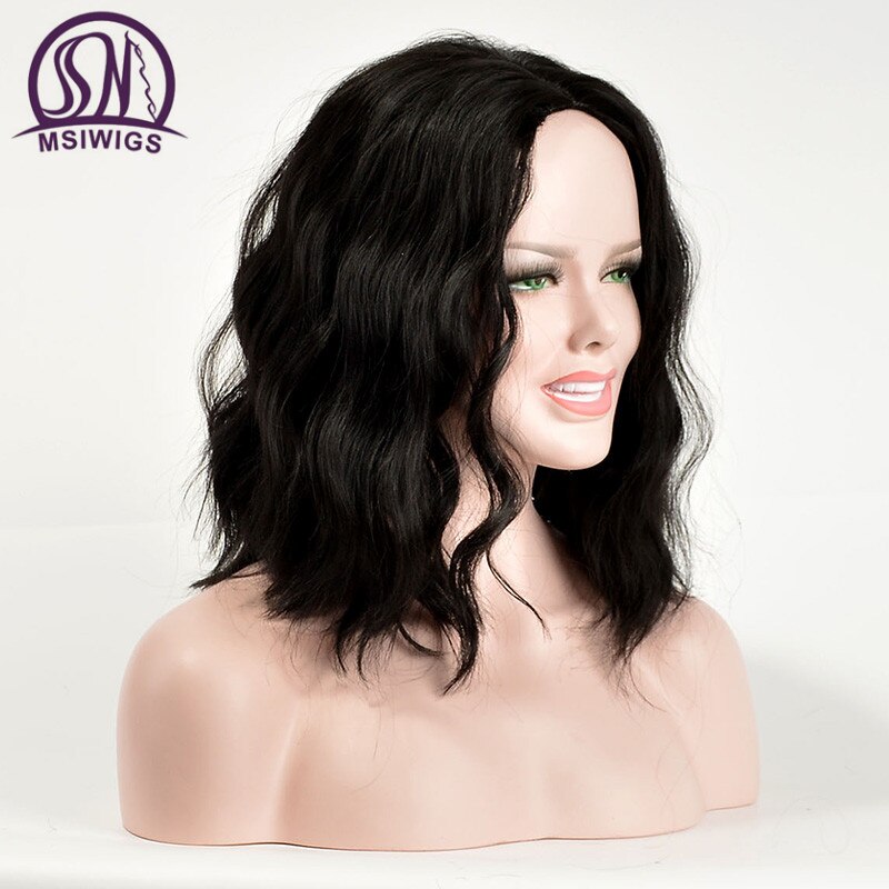MSIWIGS Curly Wigs for Women Black Color Synthetic Short Wig 14 Inch African American Heat Resistant Hair