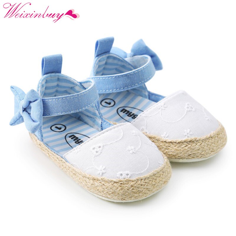 Sandálias da menina do verão sapatos de bebê de algodão clássico bordado arco listras sapatos da menina do bebê sandálias moda casual menina sandálias: WHITE / 7-12 meses