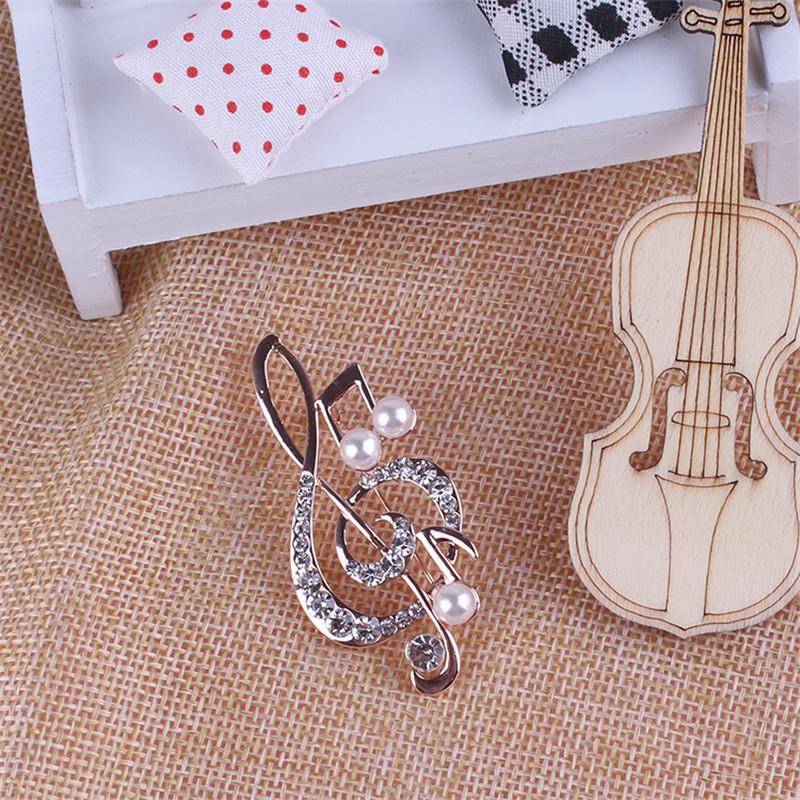 Frauen Strass Musik Hinweis Schal Brosche Rose Gold Violinschlüssel Stift Schmuck