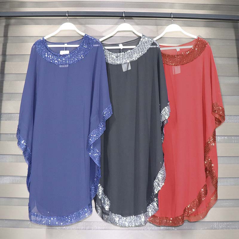Conjunto africano de dos piezas de gasa, conjunto de ropa Dashiki informal de dos piezas para mujer, Top de manga murciélago y pantalones de tubo de lentejuelas,