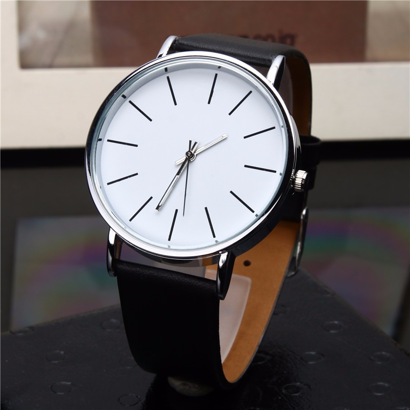 Luksusmærke herreure metal rund urskive analog quartz armbåndsur til mænd og kvinder læderrem afslappet enkelt herreur