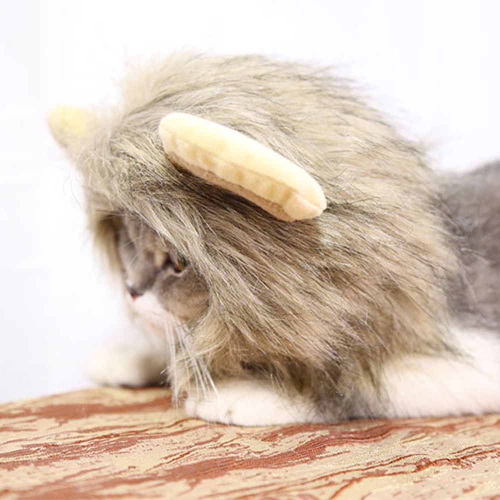 Sombrero para mascotas disfraz de gato Cosplay de León Peluca de crin gorro que cubre las orejas gatito vestido ajustable hasta el sombrero Halloween otoño suministros de invierno para animales