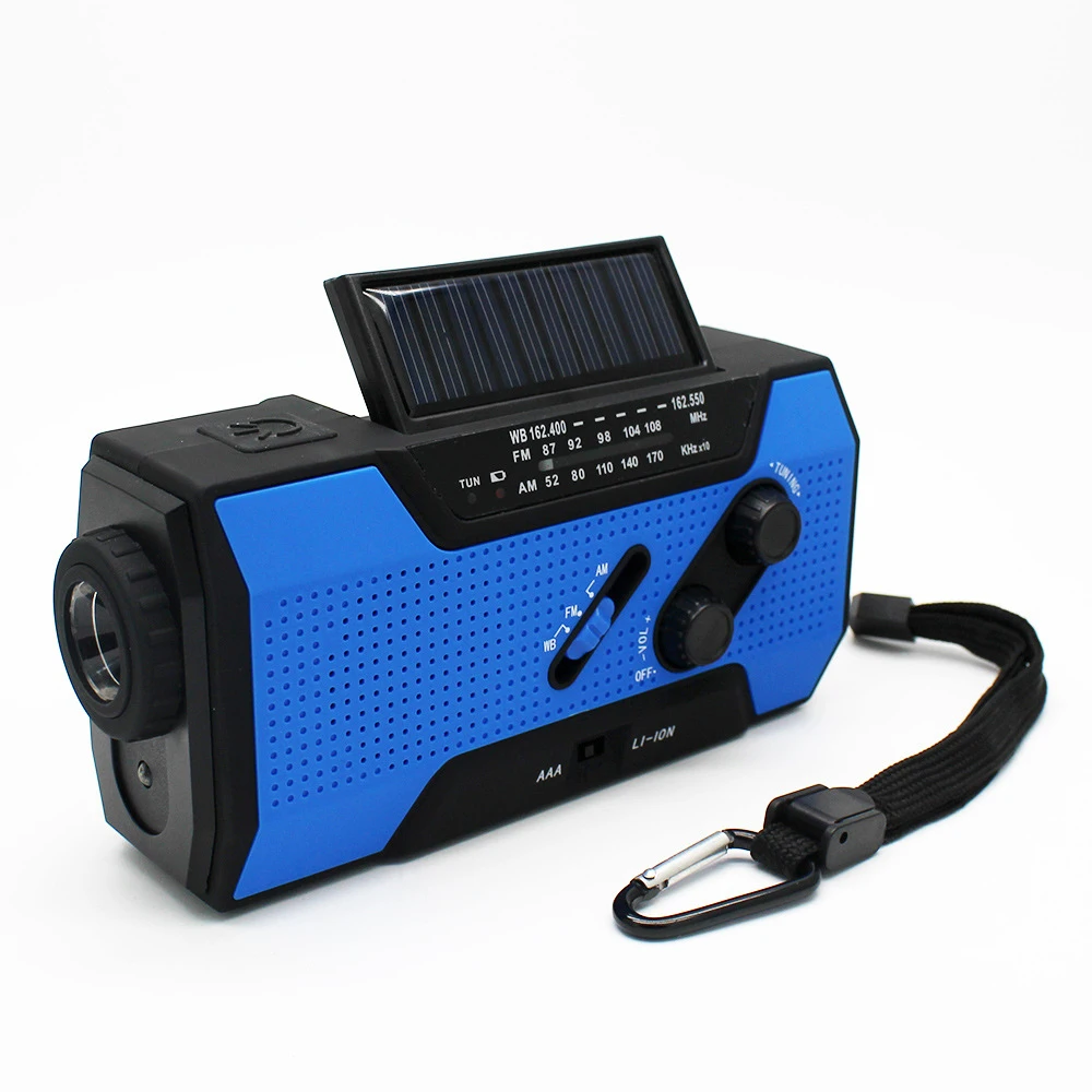 Multifunction Radio Hand Crank Solar USB FM/ AM Weather Radios Emergency Flashlight Power Bank Very High Volume Radio: Blue