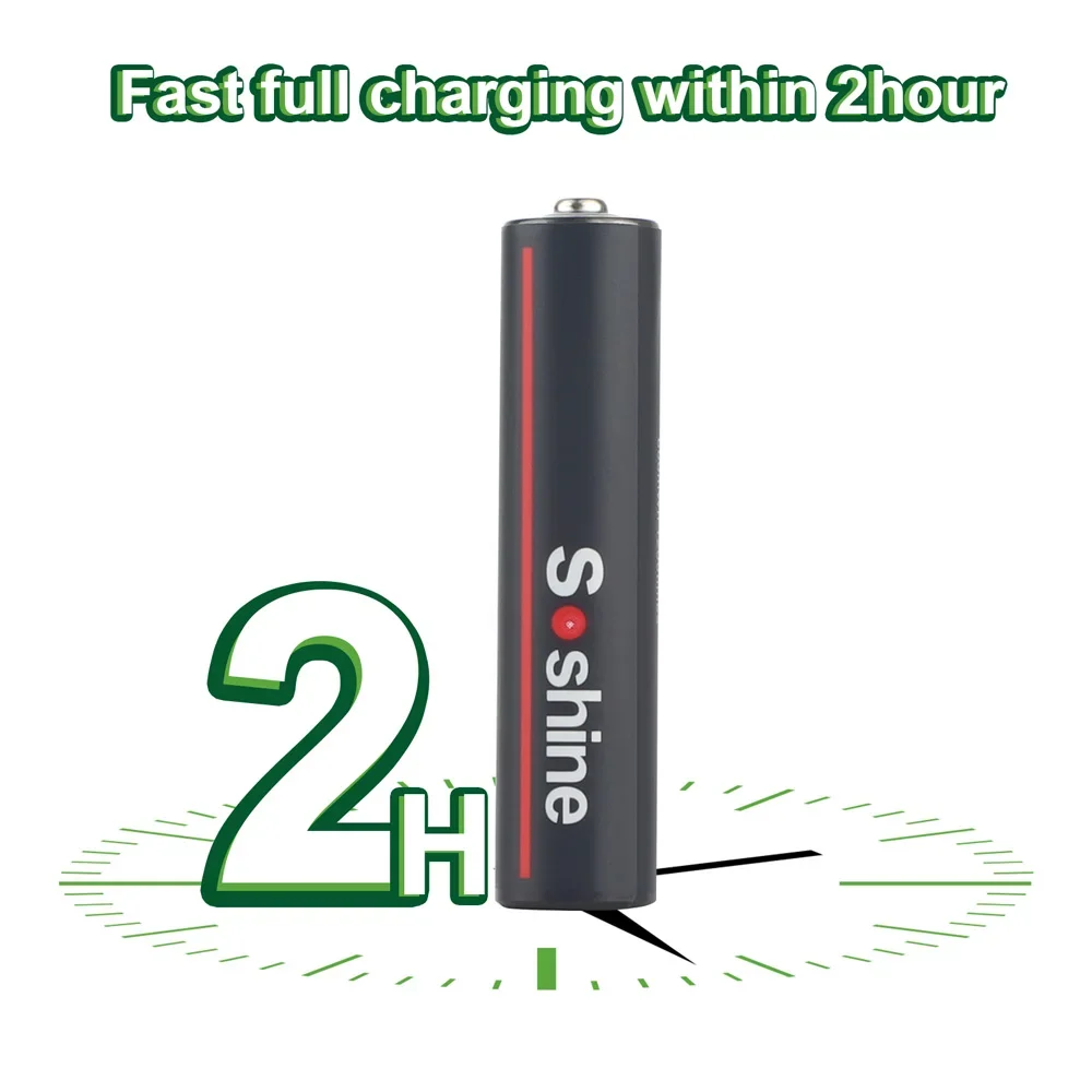 Soshine USB Lithium-Ionen 600 mWh 1,5 V AAA-Akkus + 2600 mWh 1,5 V AA-Akku Li-Ionen AA- und AAA-Akkus