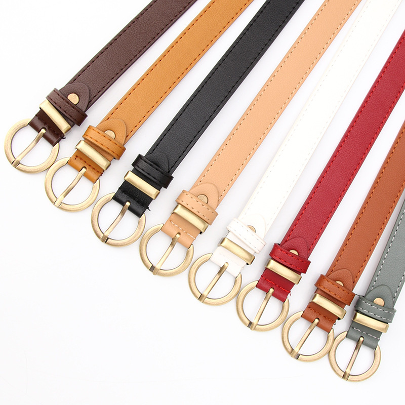 Cinturón de cuero fino para mujer, cinturón negro, blanco y marrón para mujer, cinturón de vestir para niña, pantalones vaqueros