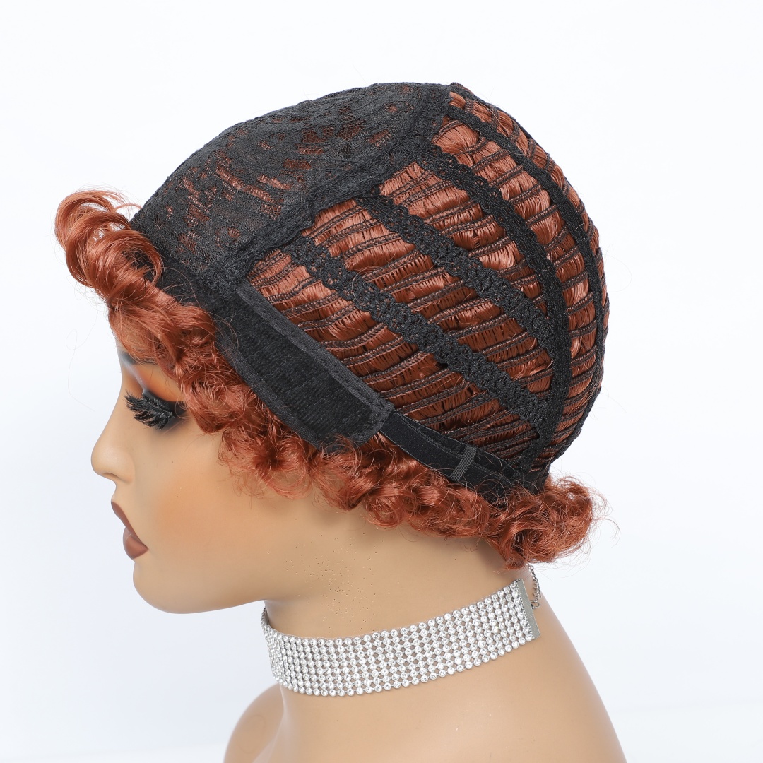 Natural Black Pixie Cut Wigs for Black Women, Short Curly Wavy Synthetic Wigs, African American wig