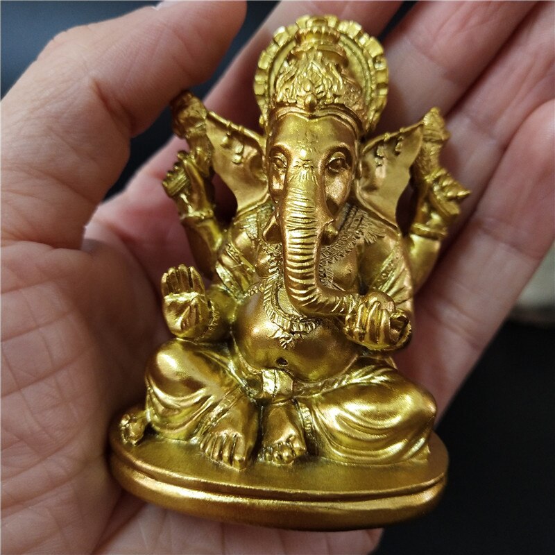 Guld ganesha buddha staty hus trädgård dekoration harts indisk elefant gud skulptur figurer heminredning buddha statyer hantverk