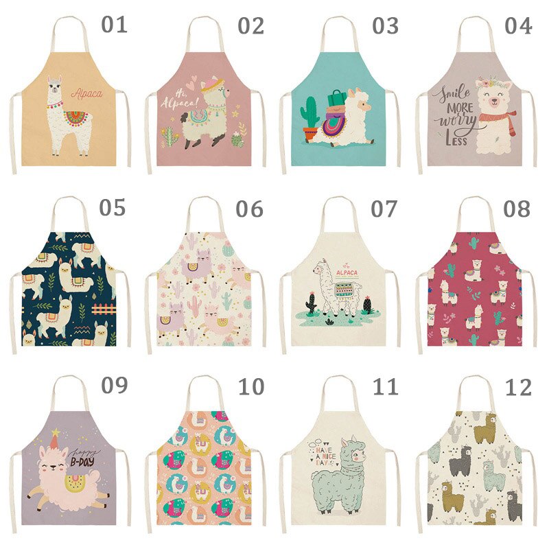 1pc Cute Alpaca llama Printed Apron Cotton Linen Sleeveless Aprons Household Cooking Baking Waist Bib Kitchen Pinafore 53*65cm