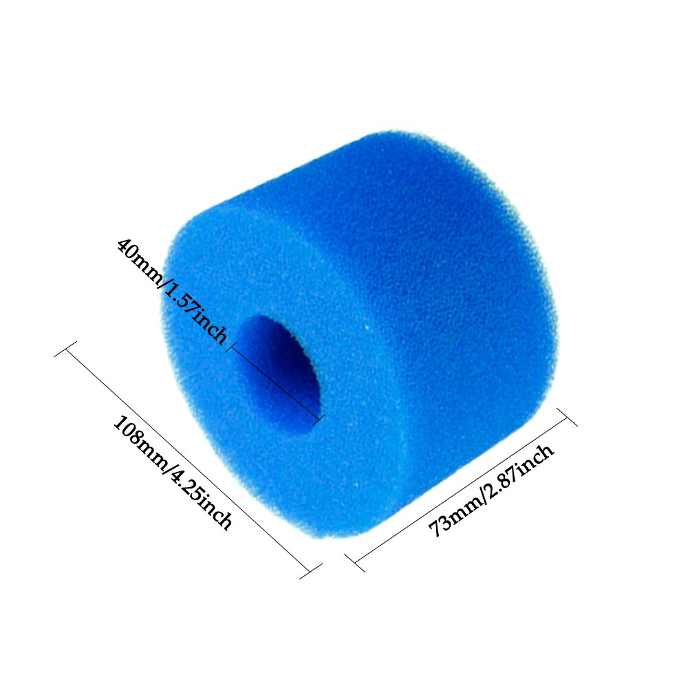 Genanvendelig vaskbar swimmingpool filter skum svamp patron til intex type h rengøring udskiftning: 40 x 108 x 73mm blå