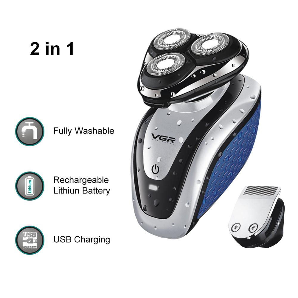VGR Mini electric shaver Rechargeable wet dry rotary shaving machine USB charger facial groomer kit electric razor for men
