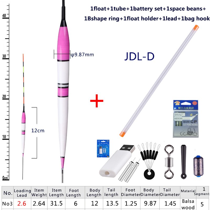 1 stück Elektrische Angeln Schwimmt + Akku einstellen + Raum Bohnen + schweben Halfter + Angeln Haken Nacht leucht Balsaholz Schwimmt: JDL-D 1Stück n Geschenke