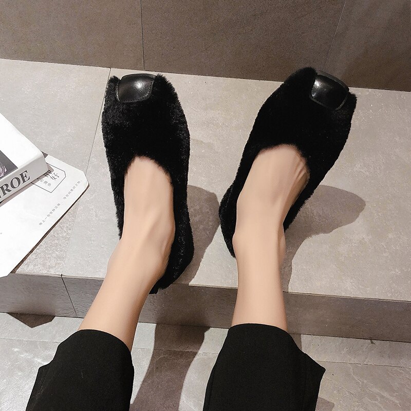 Loafers Bont Mocassin Schoenen Witte Sneakers Vierkante Teen Vrouwen Soft Slip-On Mode Vrouwen Herfst Mocassins Winter casual