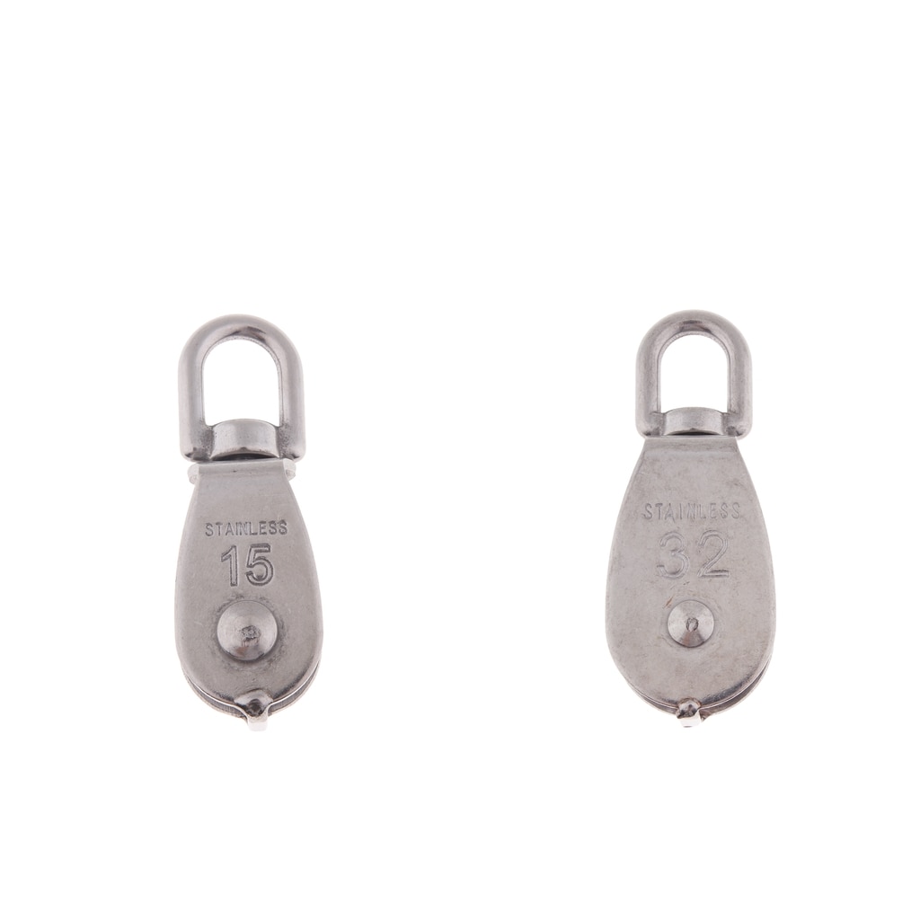 2 Pieces 15mm &amp; 32mm Single Pulley Roller Block Swivel Hook Stainless Steel 304 Grade
