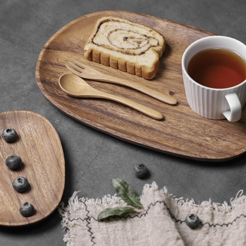 Whole Wood lovesickness Wood Irregular Oval Solid Wood Pan Plate Fruit Dishes Saucer Tea Tray Dessert Dinner Plate Tableware Set