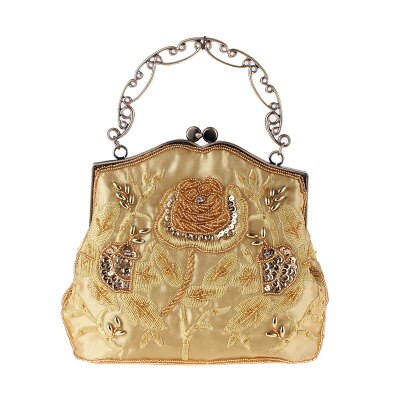 Vintage silk embroidered dinner bag classic cheongsam bag beaded bag hand craft dress matching bag: Gold