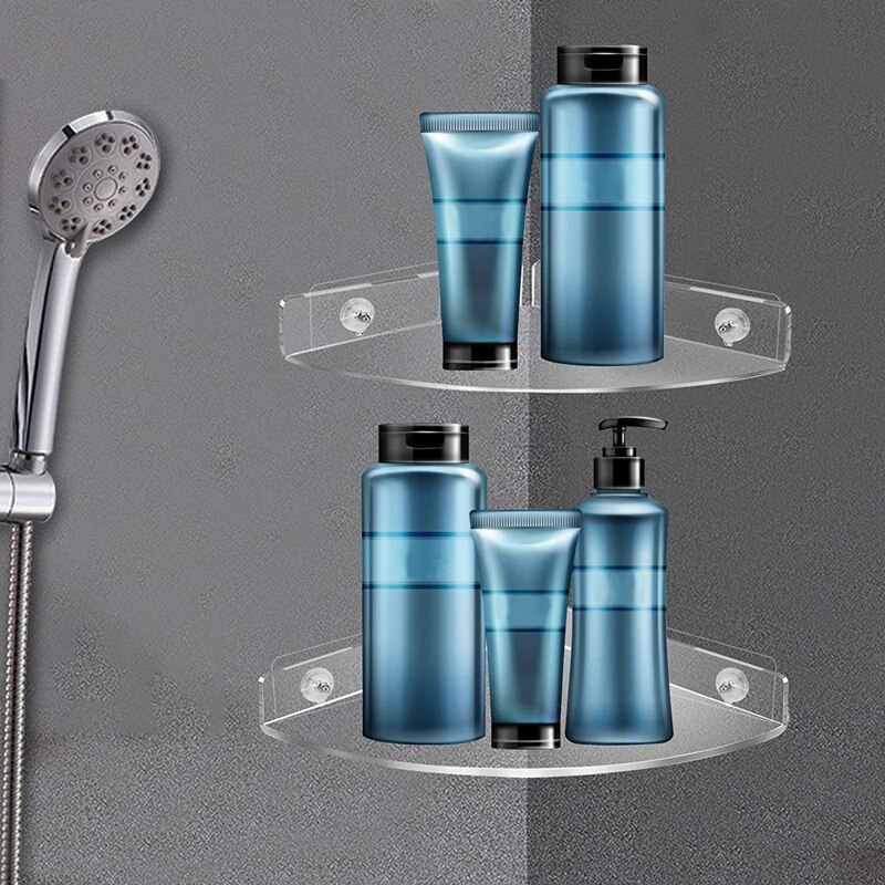 Acrylic Corner Shower Caddy, 2 Pack Adhesive Shower Corner Shelves for Wall Mounted No Drilling