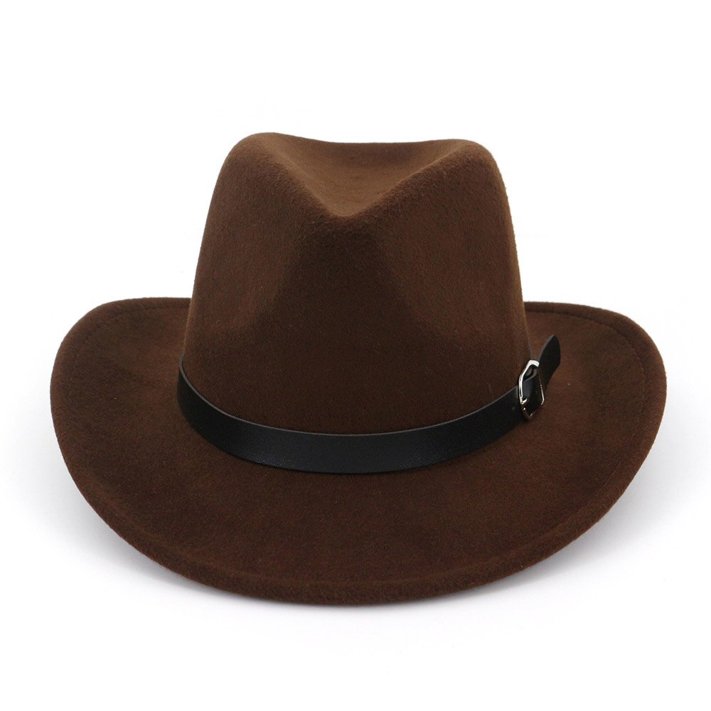 FS-sombreros Fedora de lana para hombre y mujer, sombrero de fieltro de Trilby, visera rizadora Vintage, sombrero de vaquero con cinturón de cuero, para invierno: FS1415 3