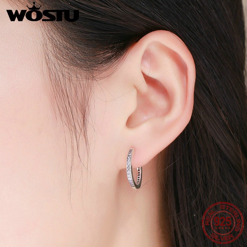 Wostu 100% 925 Sterling Zilveren 4 Kleuren Eenvoudige Goud Kleur Clear Cz Vrouwelijke Stud Oorbellen Voor Vrouwen Mode sieraden