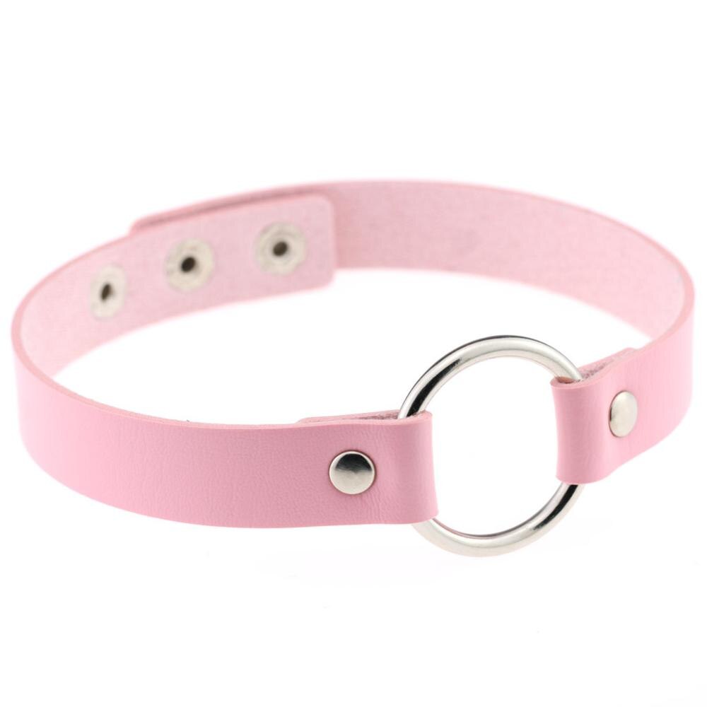 Joyería más nueva de para mujer, gargantilla gótica Punk con remaches, collar artesanal de cuero de PU, collar de Anime Harajuku Grunge Funky Torques: Pink