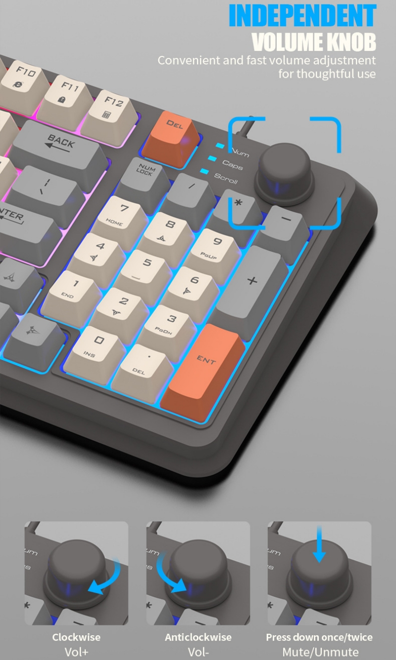 Teclado español con Ñ 94 teclas 90% Teclado árabe español con la Ñ ruso coreano USB con cable RGB Perilla de volumen de luz Ergonomía Oficina de juegos K82