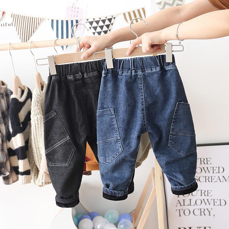 Jongens Meisjes Plus Fluwelen Jeans Herfst/Winter Dikke Broek Baby Koreaanse Casual Warm Harembroek Baby Boy Broek Unisex kleding