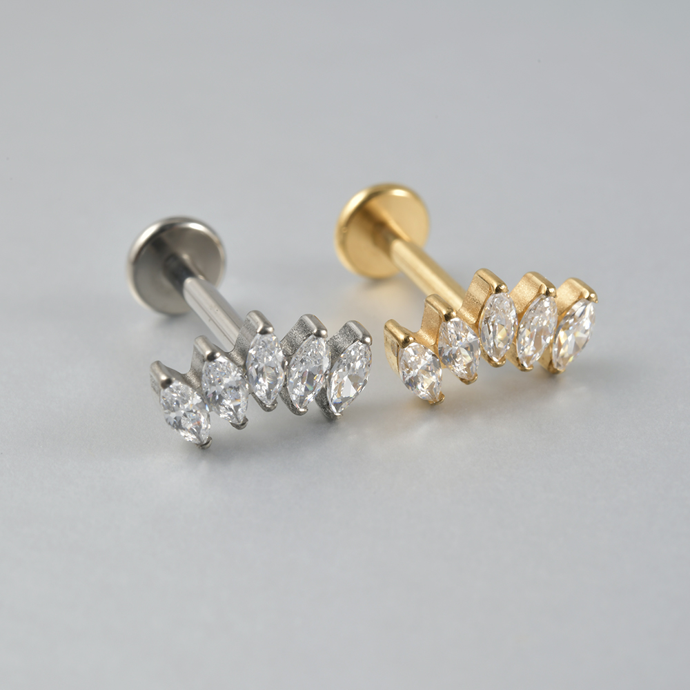 1pcs G23 Solid Titanium CZ Paard oog Bloem Kraakbeen Oorbel Stud 16G Intern Schroefdraad Zon Helix oor Tragus Piercing Sieraden: Black / Silver Plated