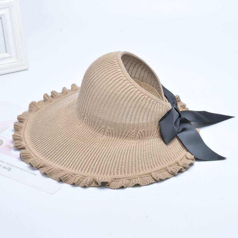 Kvinder sommer visirer hat foldbar solhat bred stor kant strand hatte strand uv beskyttelseshætte: Khaki