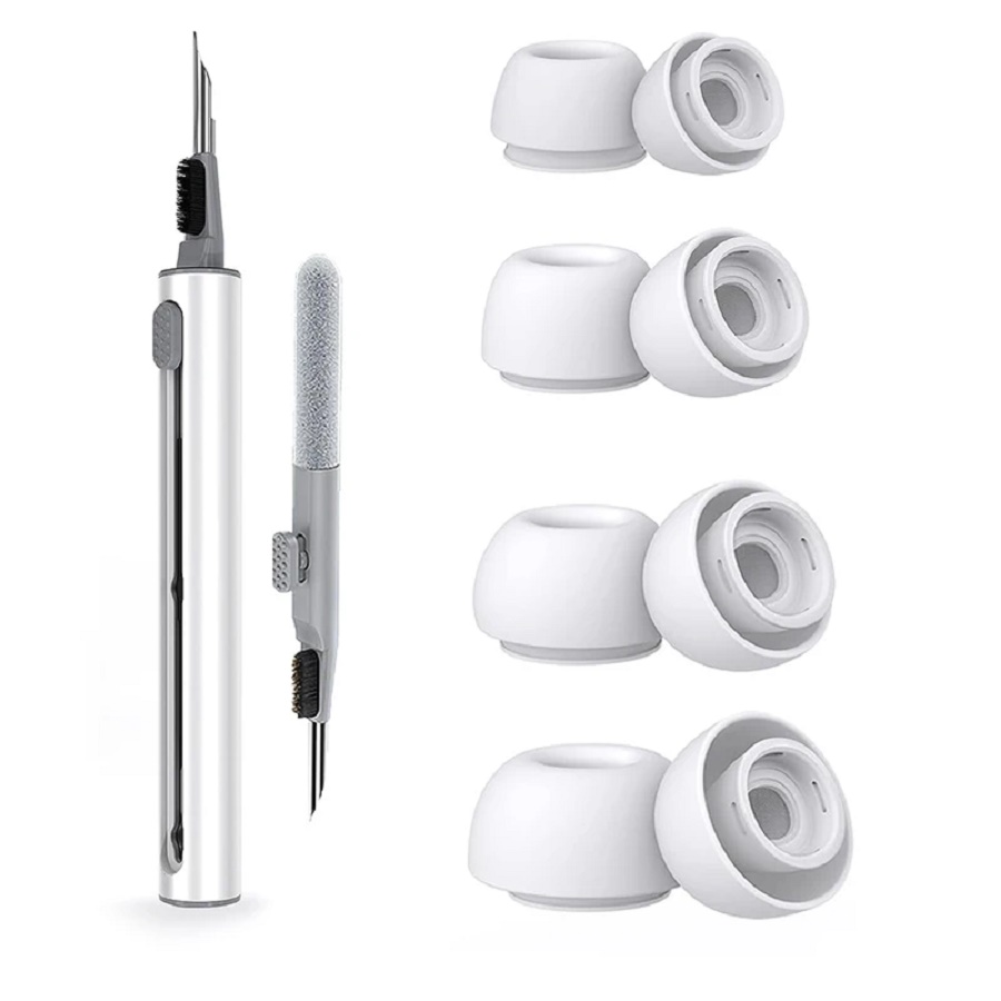 4 pares de almohadillas de silicona para los oídos y cepillo limpiador de auriculares 2 en 1, herramientas para Airpods Pro 1 2, almohadilla inalámbrica para reducción de ruido BT Earp: Marfil