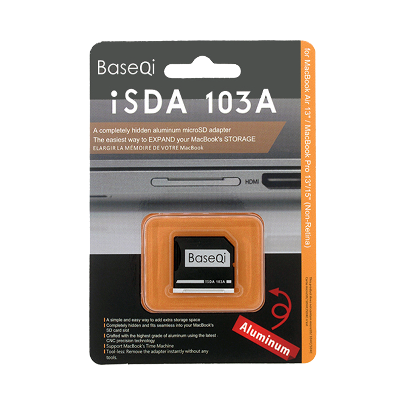 BaseQi Aluminum Stealth Drive Micro SD Card Adapter Memory Expansion SD Card Reader For Macbook Air 13 / Macbook Pro 13 Retina