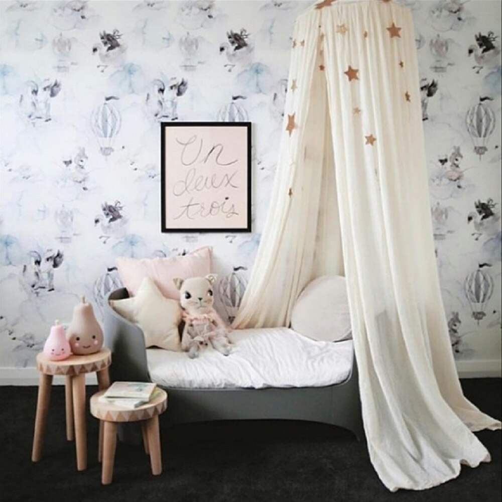 -verkoop katoenen anti-kleurrijke opvouwbare baby eenpersoonsbed klamboe prinsessenbed stoffen luifel voor meisjeskamer decoratie klamboe