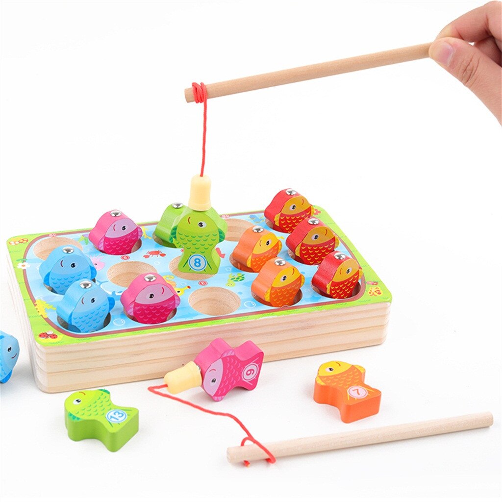 Fishing Toy Set Suit Magnetic Fish Jigsaw Game Educational Fishing Toy Children Wooden Fishing Board Christmas Year