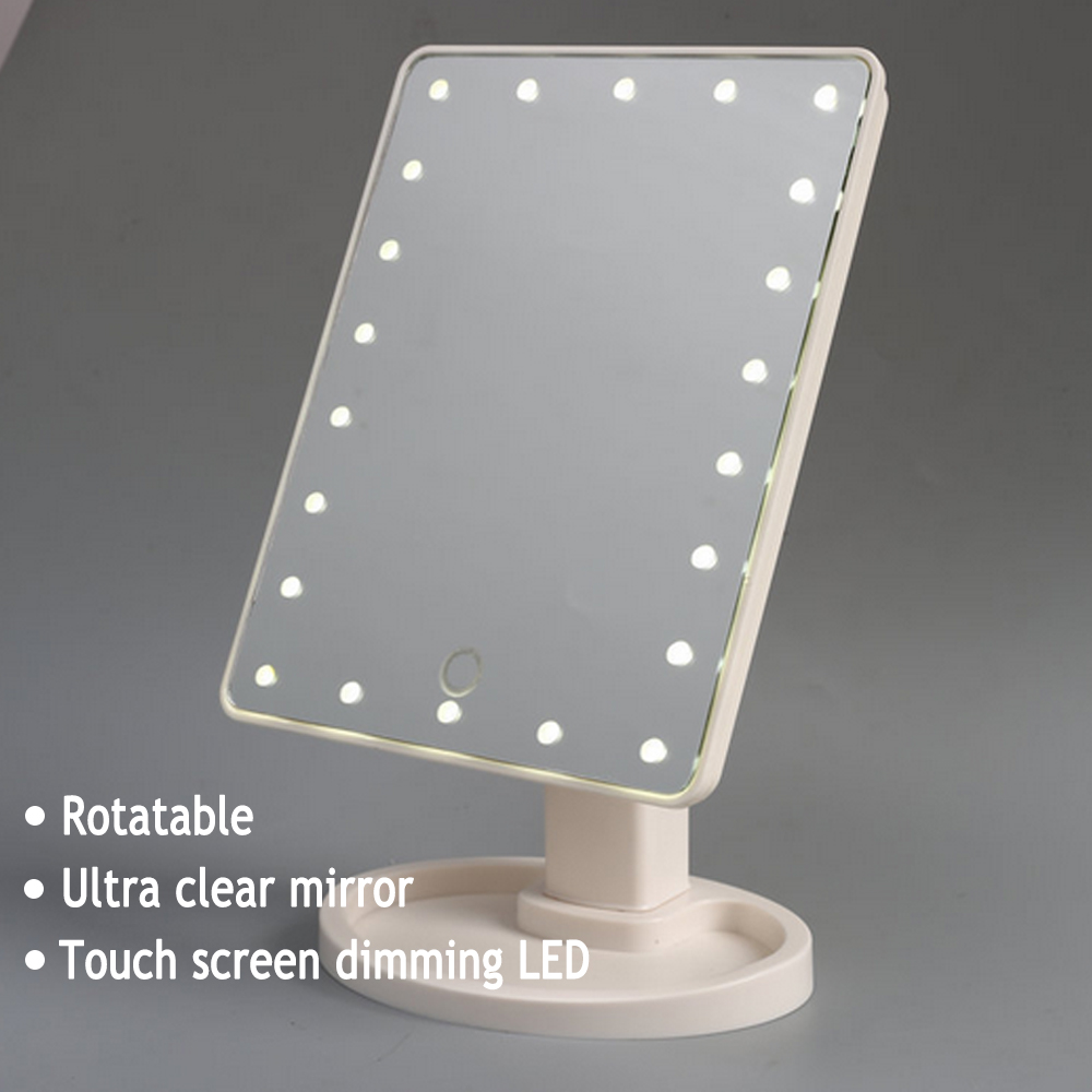 22 LED Lights Makeup Mirror Touch-sensitive Control Led Vanity Mirror Portable 360 Degree Rotation Intelligent LED Makeup Mirror