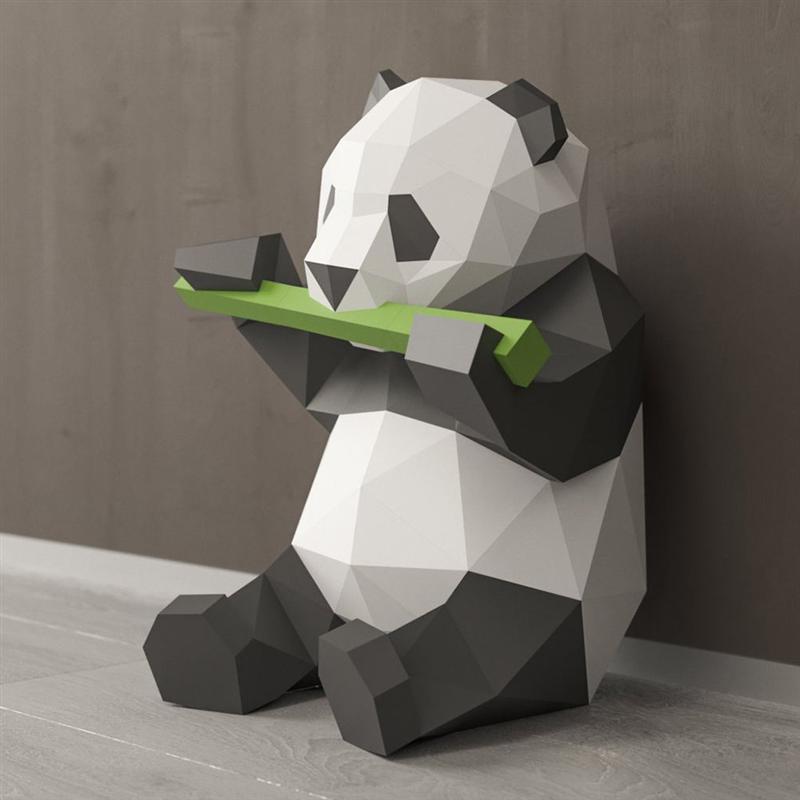 1 Pc Panda Eet Bamboe 3D Papier Model Diy Hand Gegoten Decoratie Ornamenten Speelgoed Geometrische Origami (Iriserende/Kaart papier)