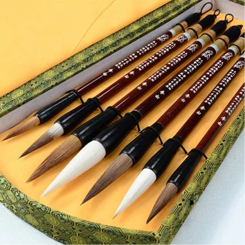 7 stks Chinese Kalligrafieborstels Set met Pen Box Set Schrijven Brush Tool Kalligrafie Inkt Caligrafia Art Schilderen Craft Supplies