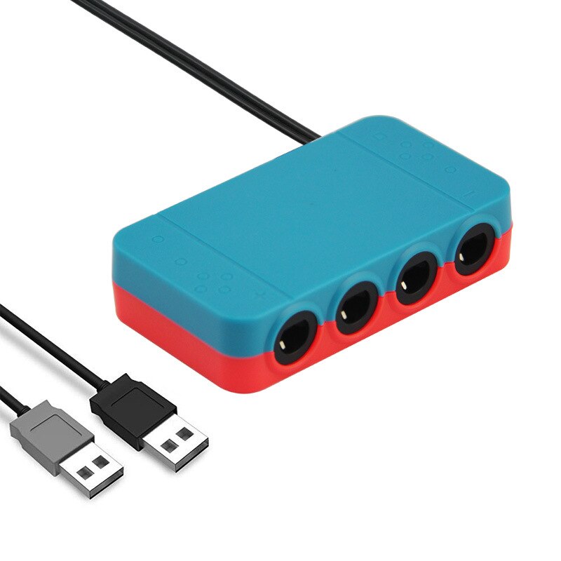 4-Port for Nintendo Switch GC Wii U PC to Controller Gamepad Converter Adapter Dual USB Support TRUBO HOME Converter: Blue   Red