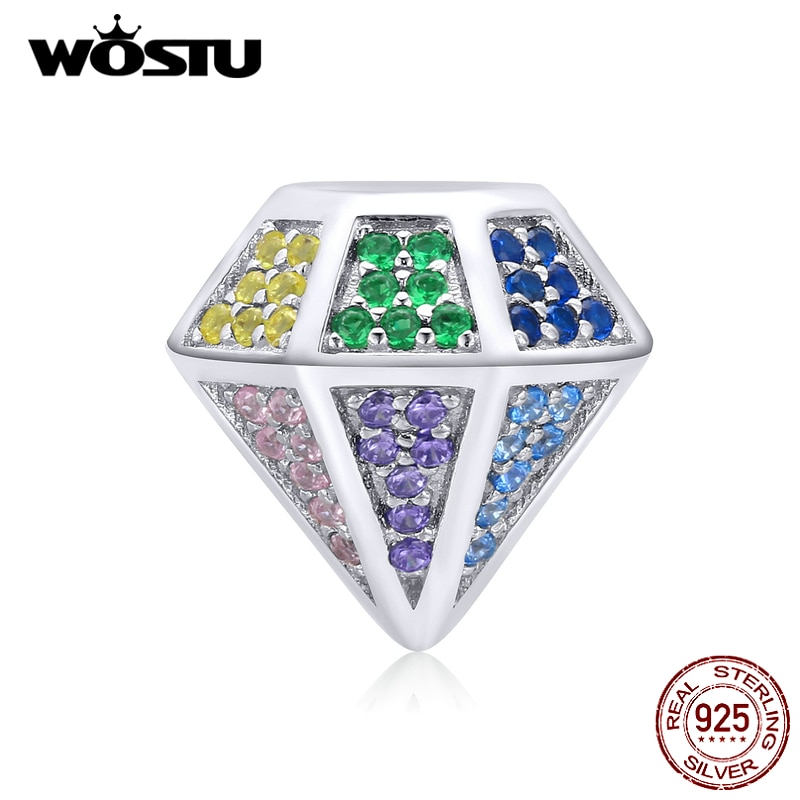 WOSTU Regenbogen Diamant Reize 925 Sterling Silber Bunte Zirkonia Korn passen Original Armbinde Anhänger Edlen Schmuck CQC1456