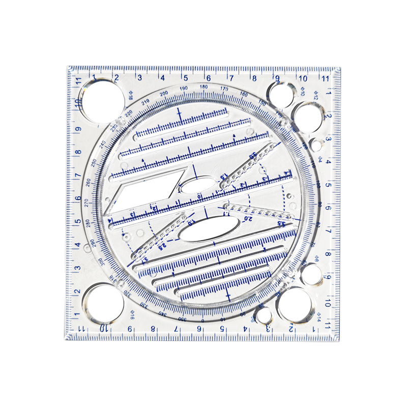 Plantilla de dibujo giratoria multifunción, regla de escala de medición de dibujo circular, geométrica, estéreo, artístico: 1 Pcs