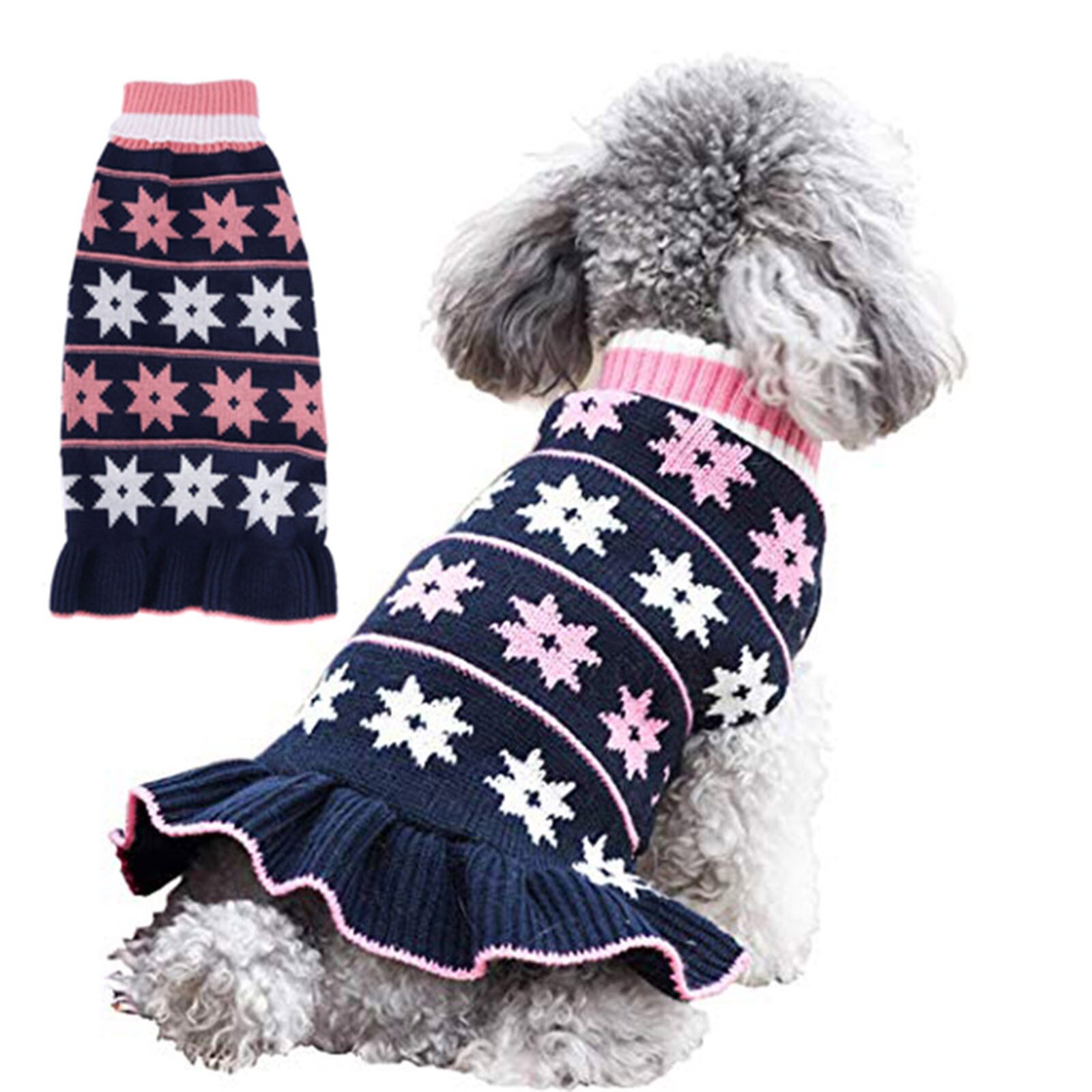 @ Cachorro vestidos de floco de neve imprimir popular moda pet inverno quente camisola intervalo cor roupas para animais estimação camisola terno para o cão