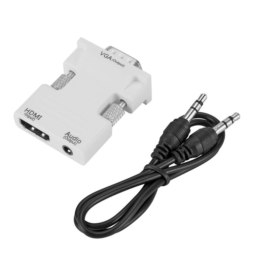 1080P HDMI-Compatible to VGA Adapter VGA Audio Output Cable Converter Connector Adapter for PC Laptop TV Projector Monitor: White