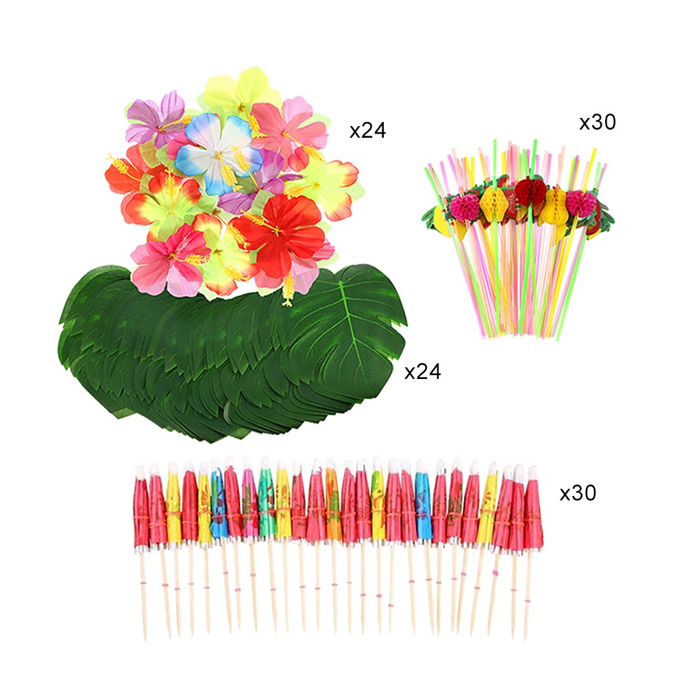 108Pcs Feestartikelen Simulatie Plant Turtle Leaf Hibiscus Cocktail Paraplu Stro Bruiloft Tafel Decoratie: Default Title