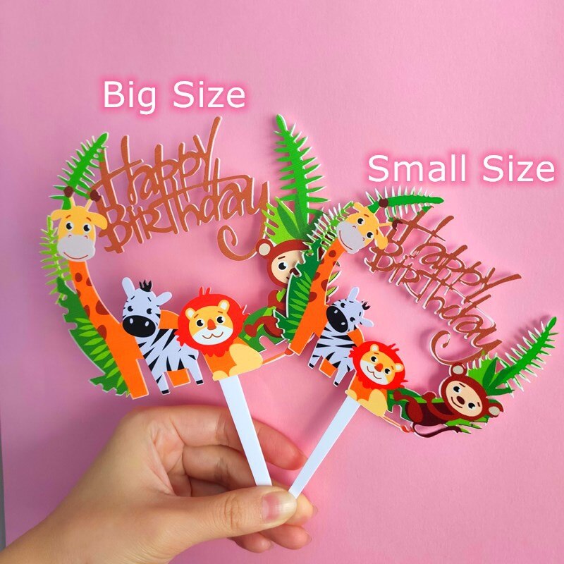 Jungle Animal Acrylic Cake Topper Jungle Theme Birthday Party Cake Decoration for Kids S/L Size