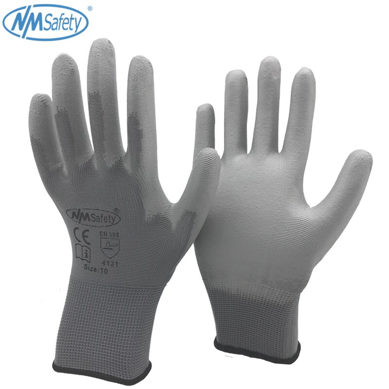 24 piezas/12 pares de guantes de seguridad para el trabajo de protección Industrial guantes de algodón de nailon Pu negro con NMSafety para jardín todos los tamaños