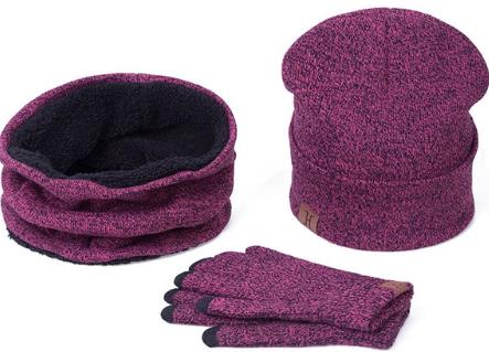 Vrouwen Sjaal Muts Handschoenen Set Drie Stuk Winter Warm Set Vrouwelijke Hoeden Sjaals Mannen Unisex: rose red